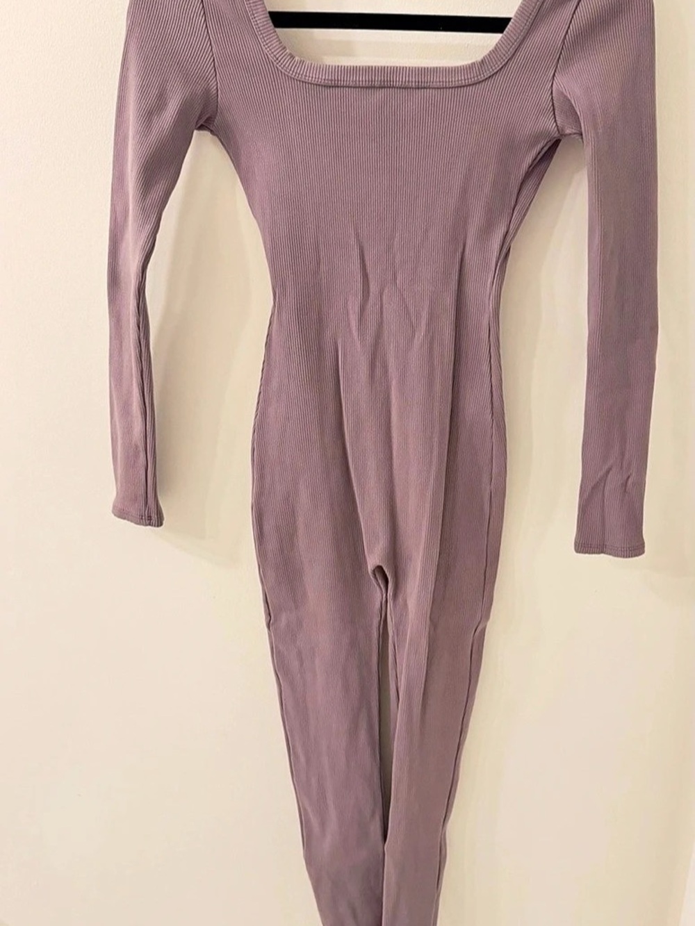 Ribbed Long Sleeve Jumpsuit in Purple Size Medium